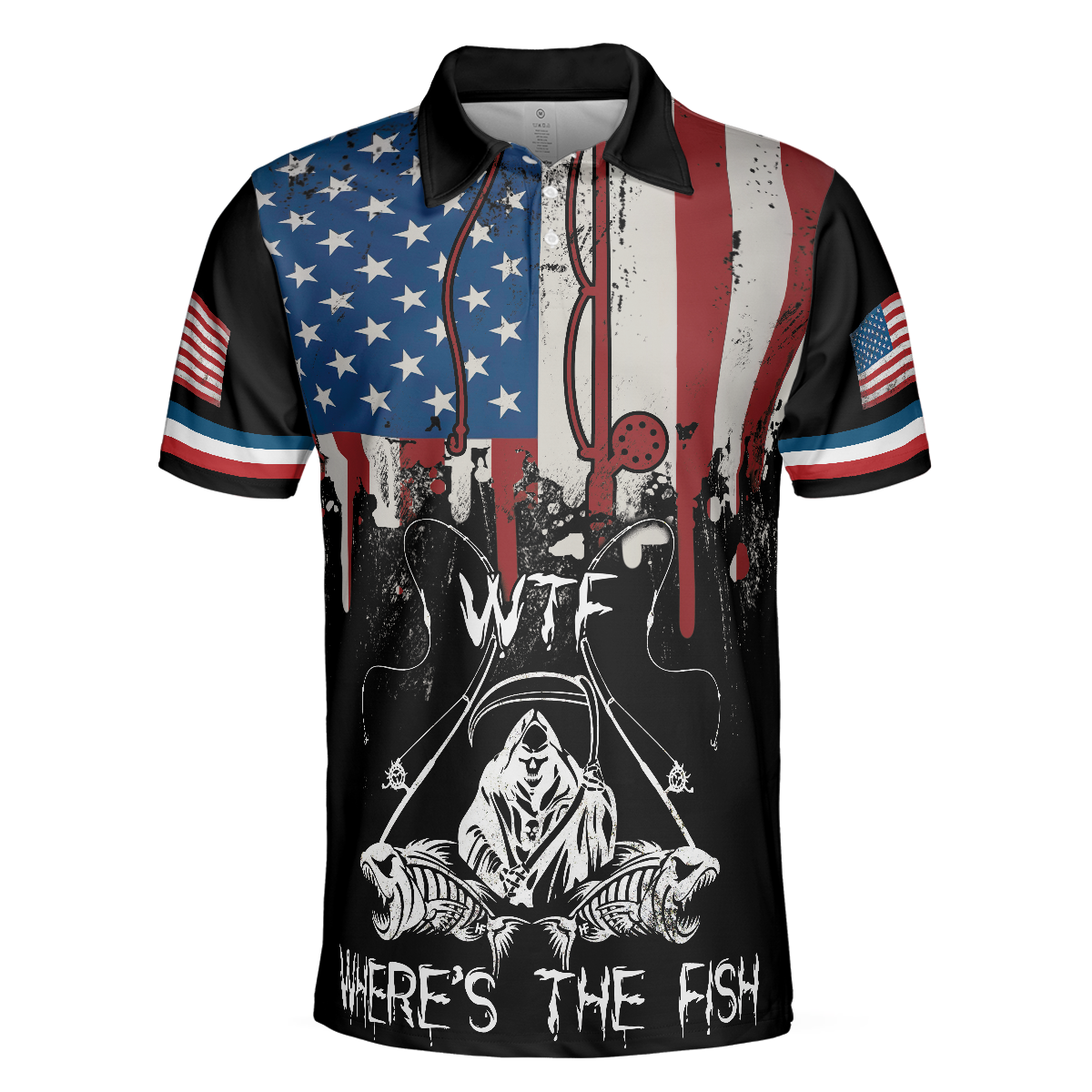 Woman Want Me Fishes Fear Me White Version Polo Shirt Fish Skeleton Reaper American Flag Polo Shirt Best Fishing Shirt For Men - 3