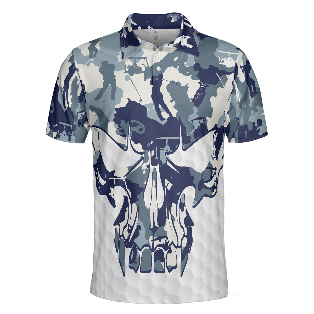 Blue And White Camouflage Golf Set Short Sleeve Skull Golf Polo Shirt Best Camo Golf Shirt For Men - 3