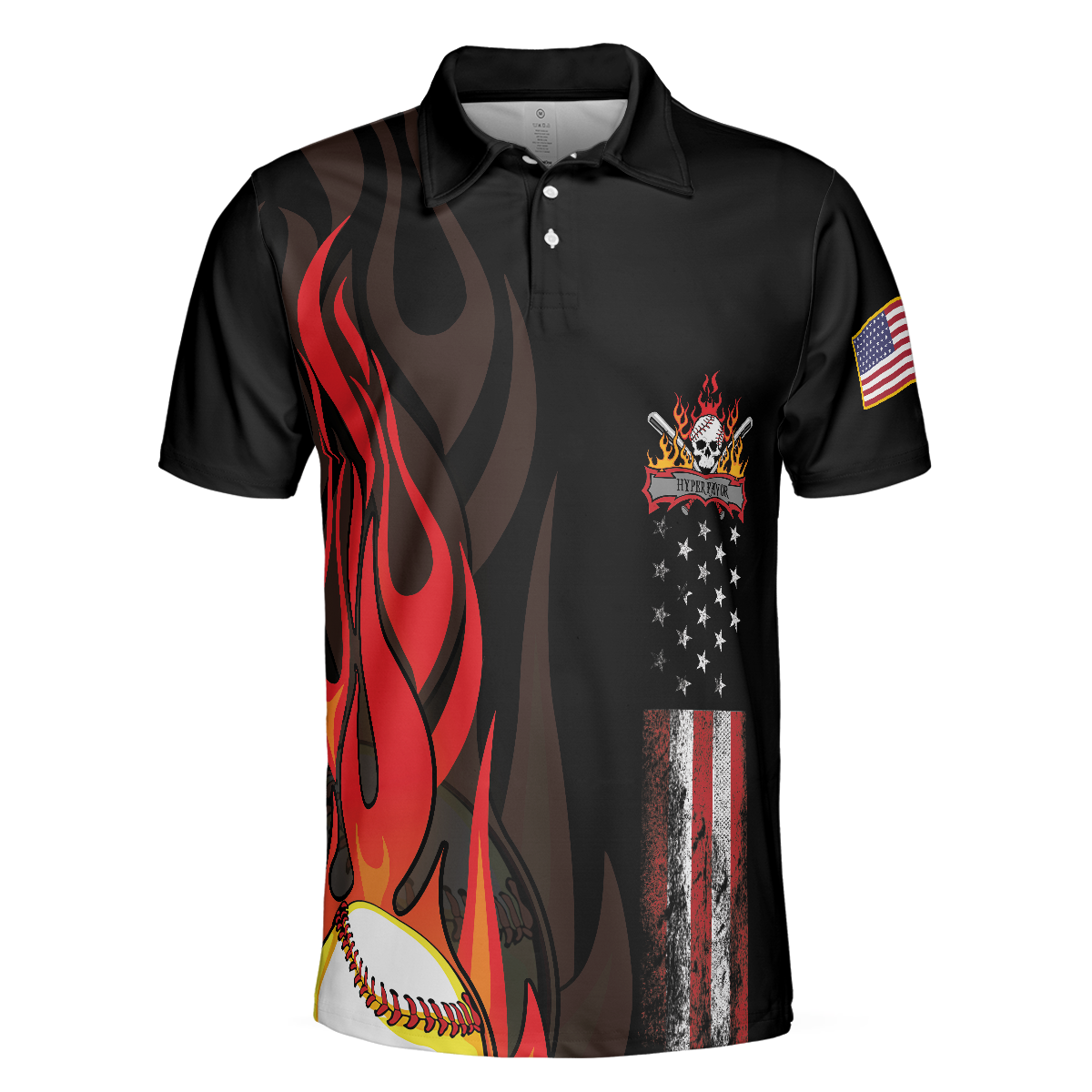 Flame Baseball Skull Polo Shirt Baseball American Flag Polo Shirt Best Baseball Shirt For Men - 3