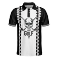 Just Golf It Skull Short Sleeve Golf Polo Shirt Black And White Golf Shirt For Men - 3