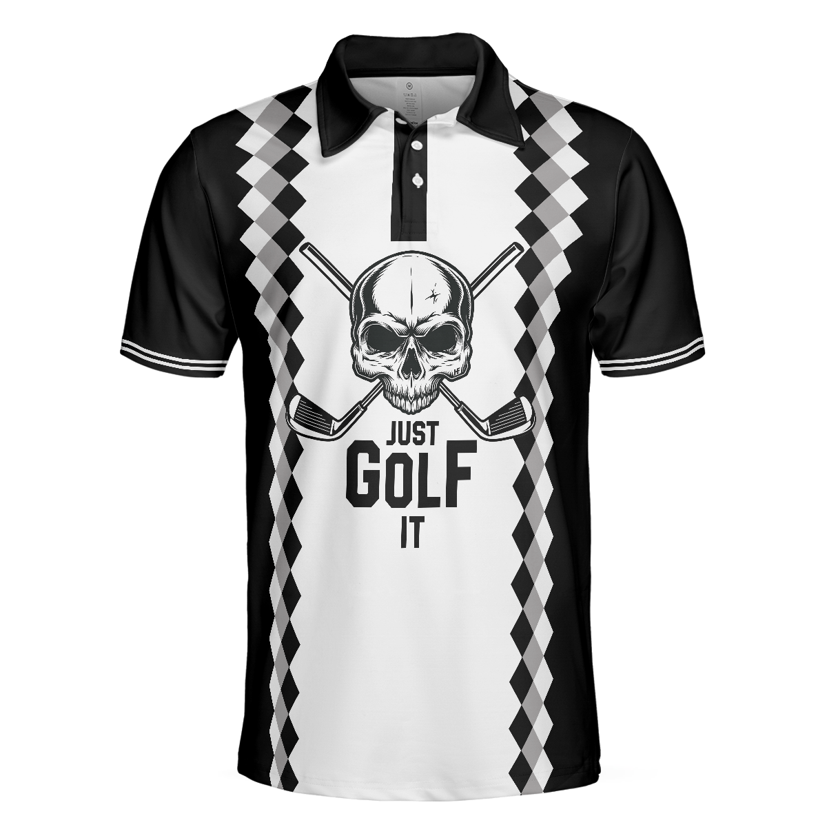 Just Golf It Skull Short Sleeve Golf Polo Shirt Black And White Golf Shirt For Men - 3