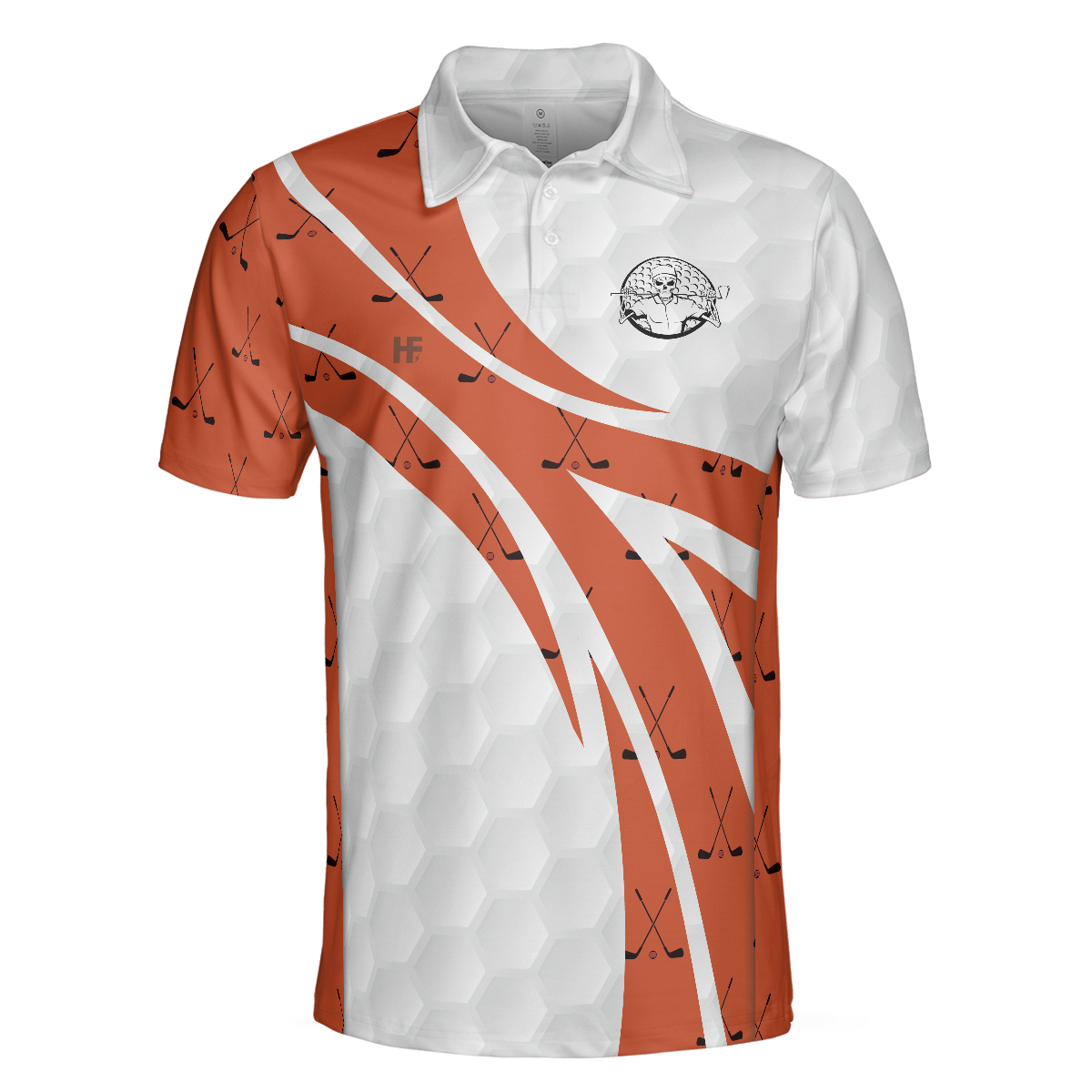 Skull Golfer Seamless Pattern Golf Polo Shirt White And Orange Golf Shirt For Men Cool Gift For Golfers - 3