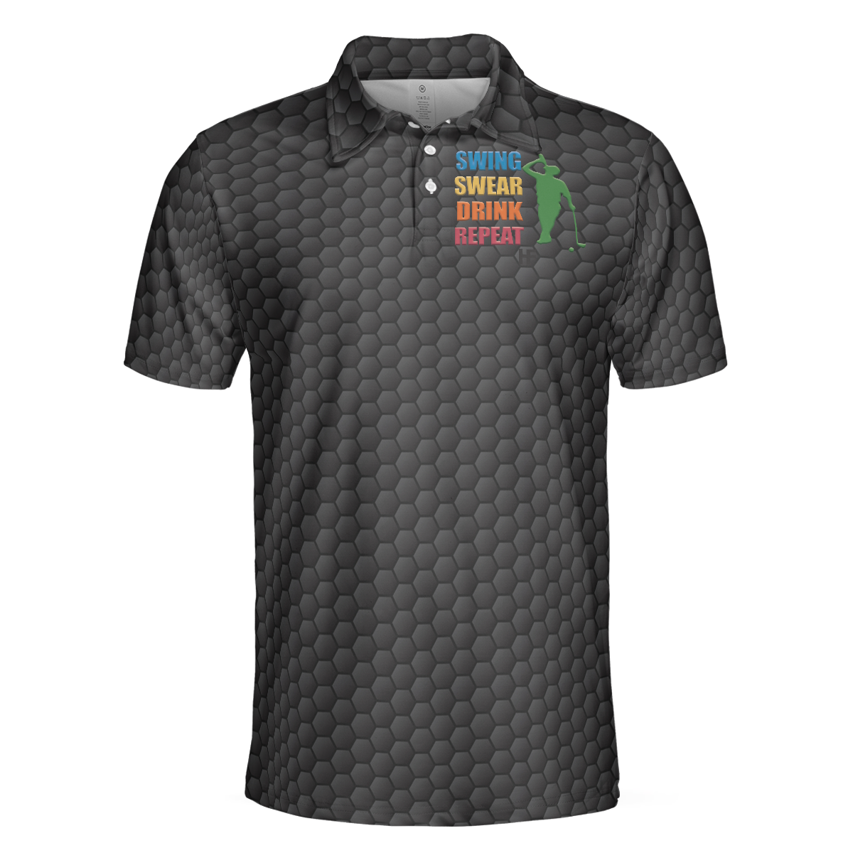 Golf Swing Swear Drink Repeat Polo Shirt Black Golf Ball Pattern Shirt For Male Funny Golf Shirt With Sayings - 3