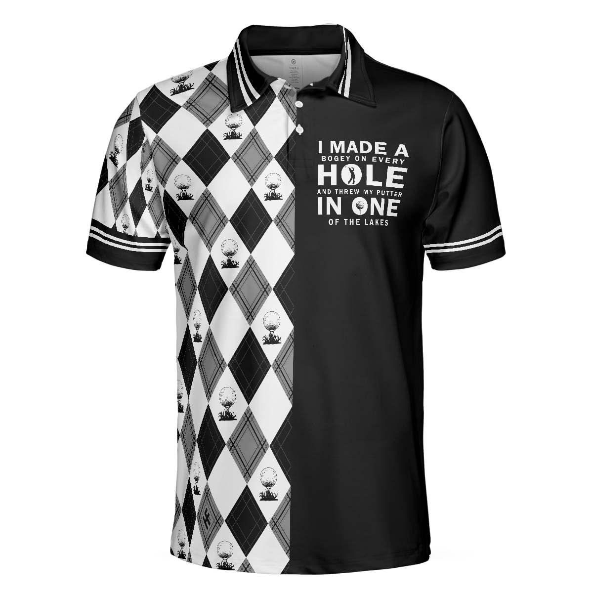 I Made A Bogey On Every Hole Polo Shirt Black And White Argyle Pattern Polo Shirt Cool Golf Shirt For Men - 3