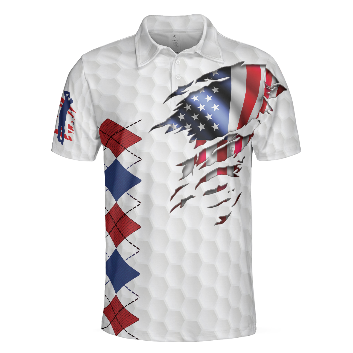 Golf American Flag Argyle Polo Shirt White Golf Texture American Flag Polo Shirt Patriotic Golf Shirt For Men - 3