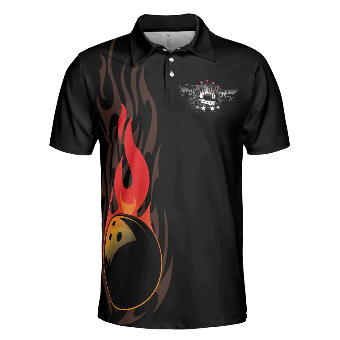 Life Is Like Bowling Keep Your Eyes On The Balls Bowling Polo Shirt, Black Flame Bowling Ball Polo Shirt For Men