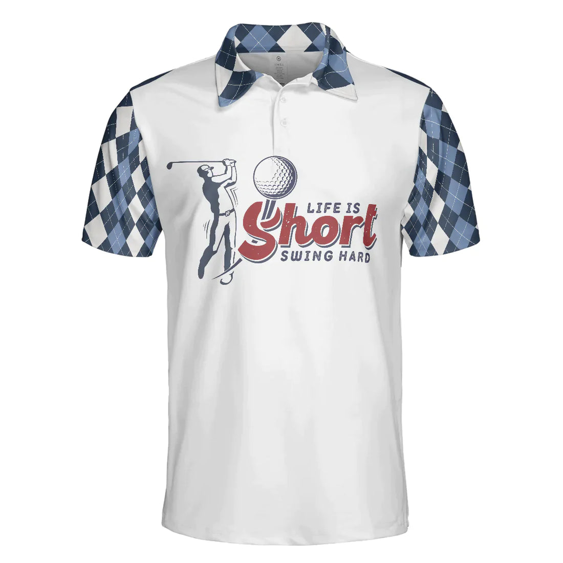 Life Is Short Swing Hard Short Sleeve Polo Shirt, Argyle Pattern Polo Shirt, Best Golf Shirt For Men