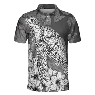 Hibiscus Turtle Shirt For Men Polo Shirt, Sea Turtle Polo Shirt For Men, Hibiscus Floral Shirt