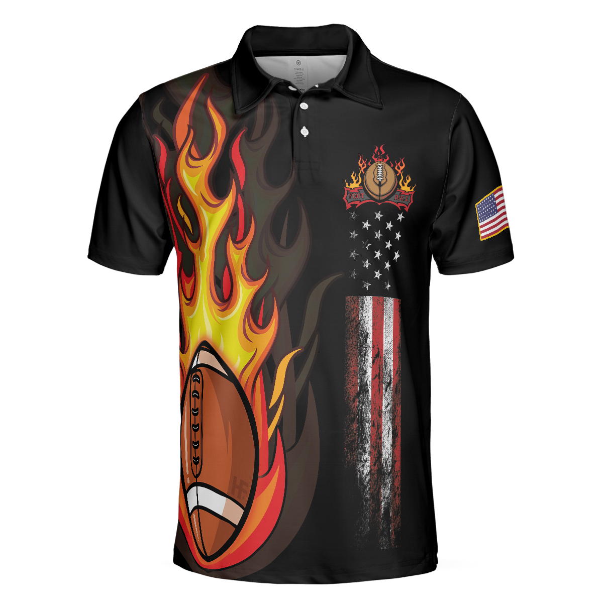 Flame American Football Black Polo Shirt American Flag Football Polo Shirt Best Football Shirt For Men - 3