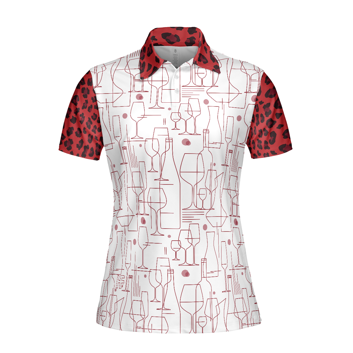 Red Wine And Leopard Pattern Drink Short Sleeve Women Polo Shirt Wine Drinking Icon Polo Shirt For Ladies - 3