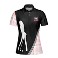 Golf Girl In Black And Pink Plaid Pattern Golf Short Sleeve Women Polo Shirt Unique Golf Shirt For Ladies - 3