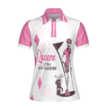 Queen Of The Golf Short Sleeve Women Polo Shirt White And Pink Argyle Pattern Golf Shirt For Women - 3