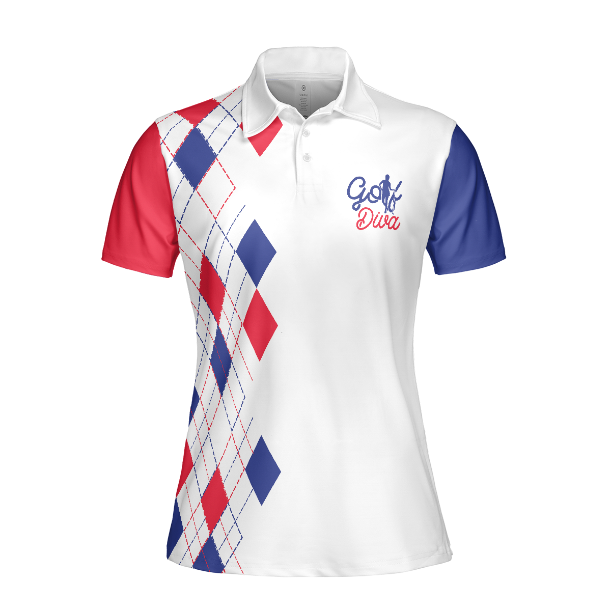 Golf Diva V2 Short Sleeve Women Polo Shirt Red And Blue Argyle Pattern Golf Shirt For Golf Ladies - 3