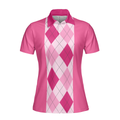 Anytime Is A Good Time For Golf Short Sleeve Women Polo Shirt Pink Argyle Pattern Golf Shirt For Female Golfers - 3