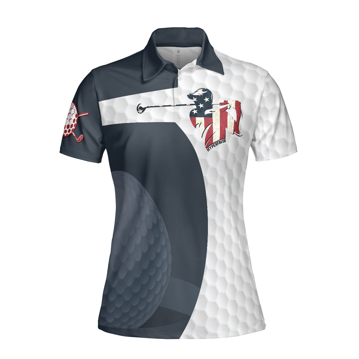 Golf Swing American Flag Golf Ball Texture Short Sleeve Women Polo Shirt - 3