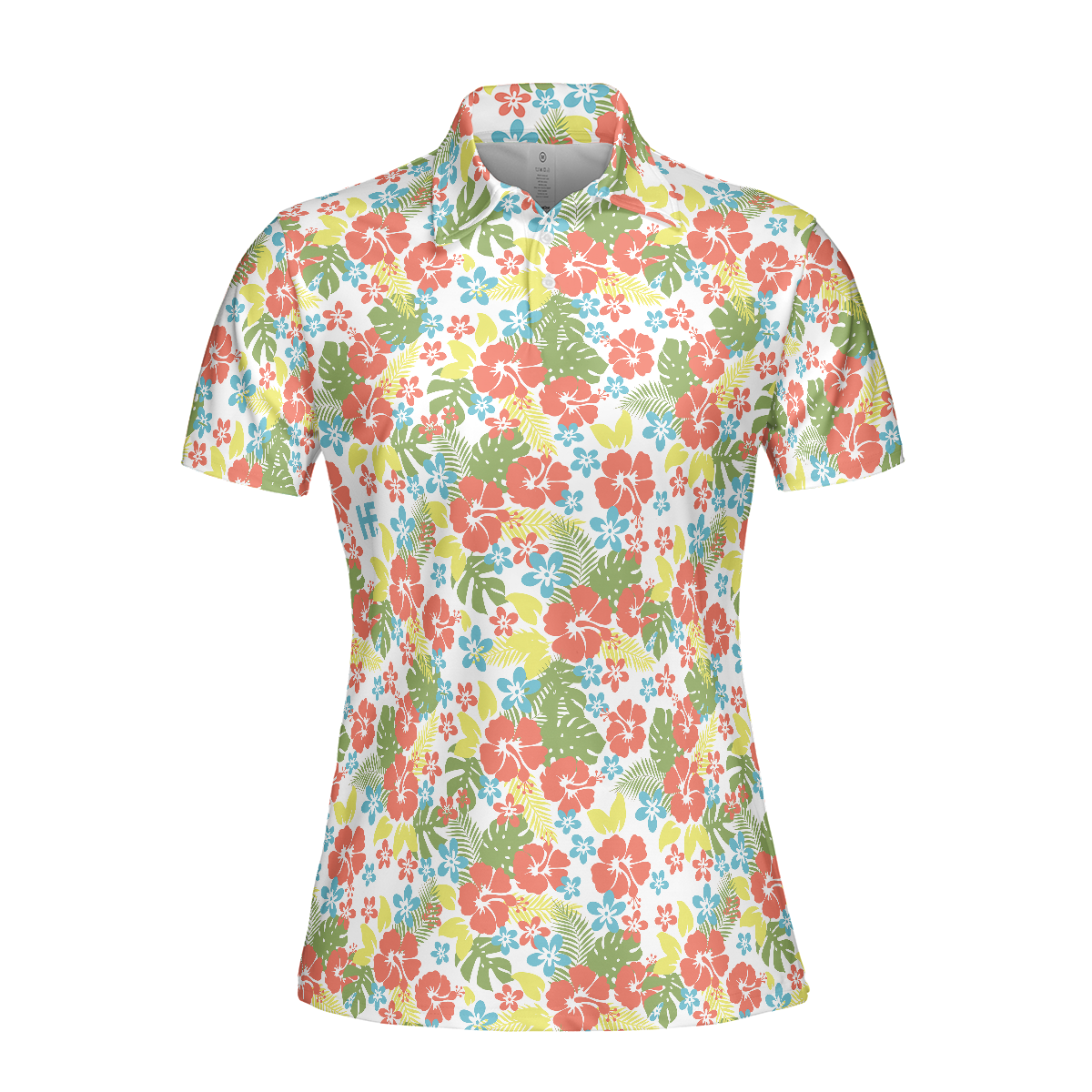 Tropical Flowers Pattern Short Sleeve Women Polo Shirt - 3