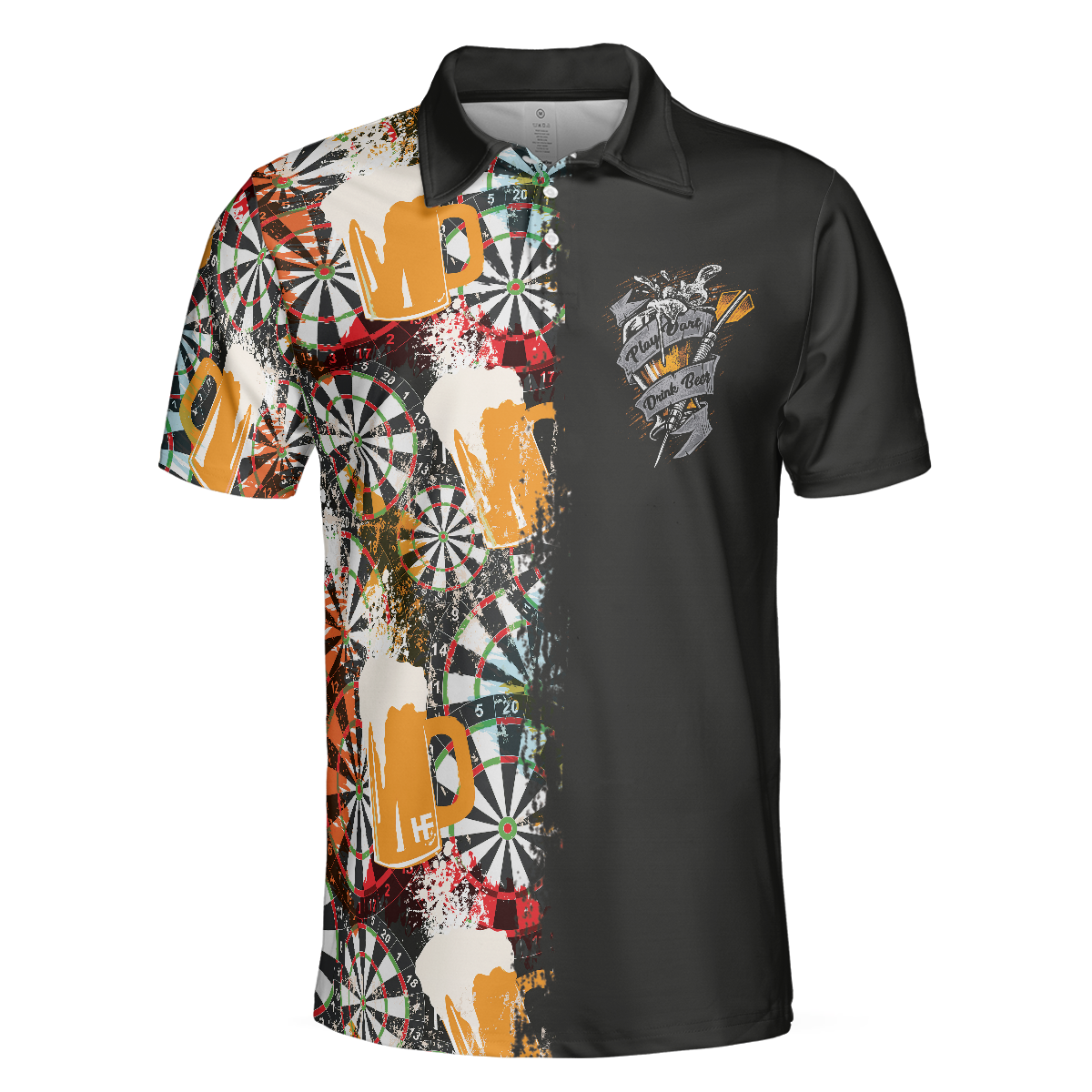 Play Darts And Drink Beer Short Sleeve Polo Shirt Colorful Dart Board Pattern Polo Shirt Best Beer Drinking Shirt For Men - 3