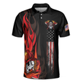 Firefighter Skull Flame Short Sleeve Polo Shirt Black American Flag Firefighter Shirt For Men - 3