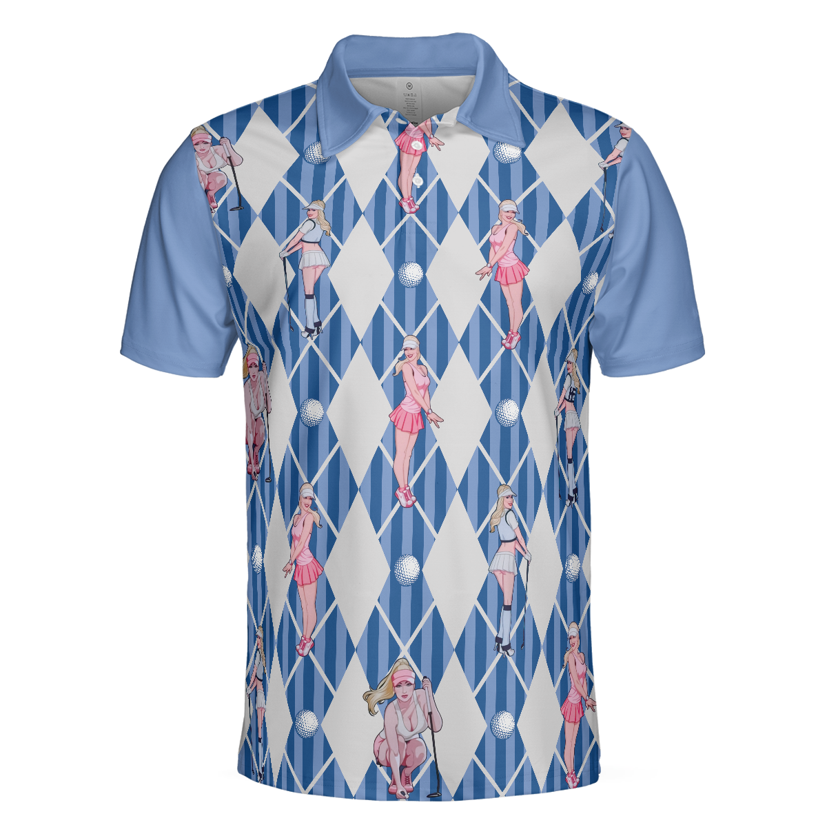 Blue Hot Golf Short Sleeve Polo Shirt Argyle Pattern Fun Golf Shirt For Men - 3