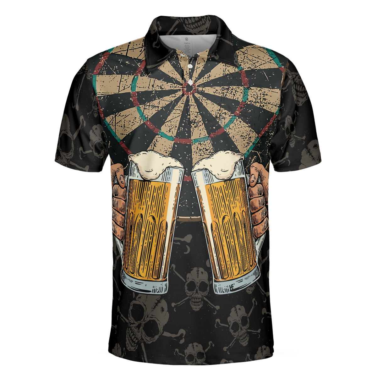 Darts And Beer Thats Why Im Here Short Sleeve Polo Shirt Skull Darts Print Shirt For Men - 3