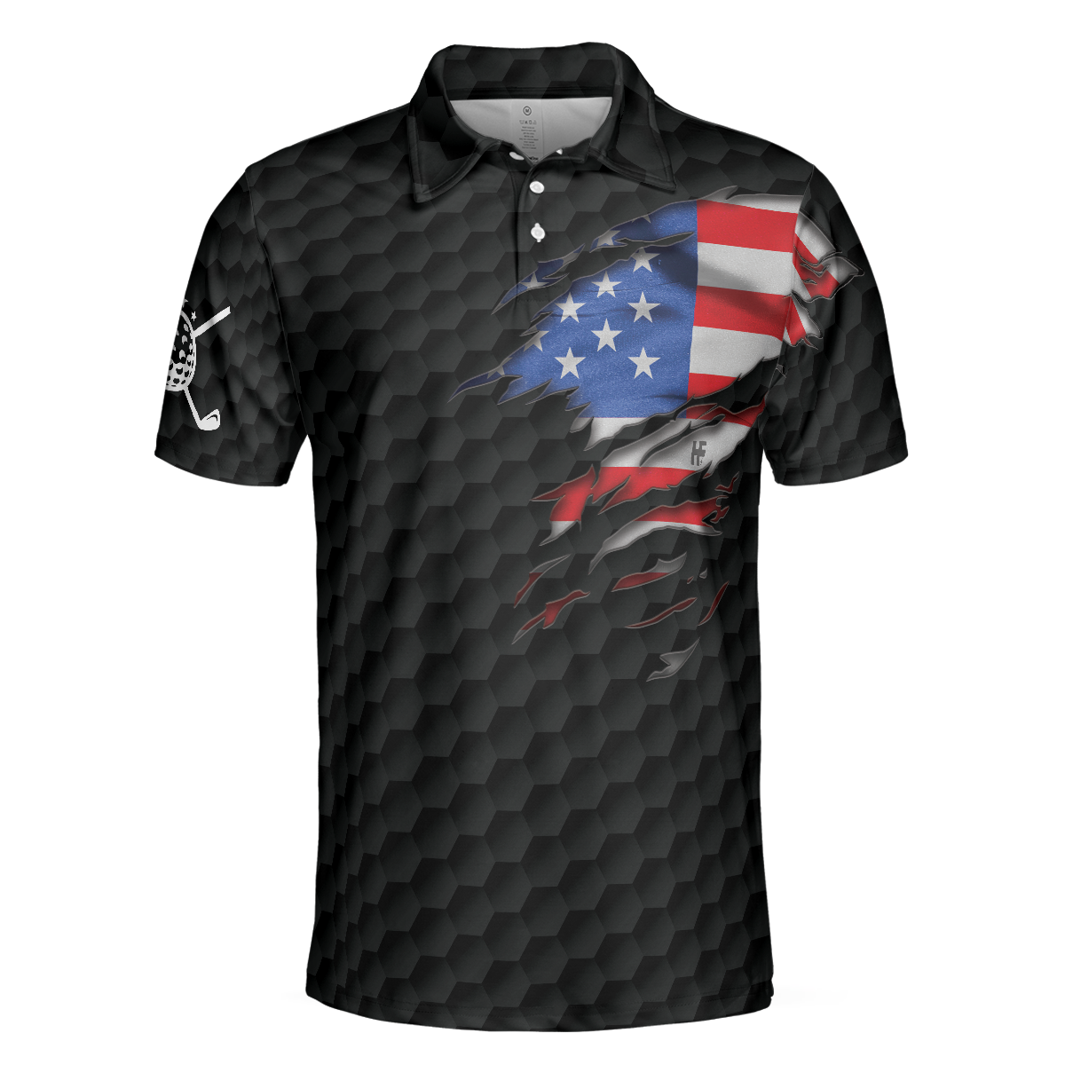 American Flag Teared Golf Pattern Golf Polo Shirt Best Golfing Shirt Design For Patriotic Golfers - 3