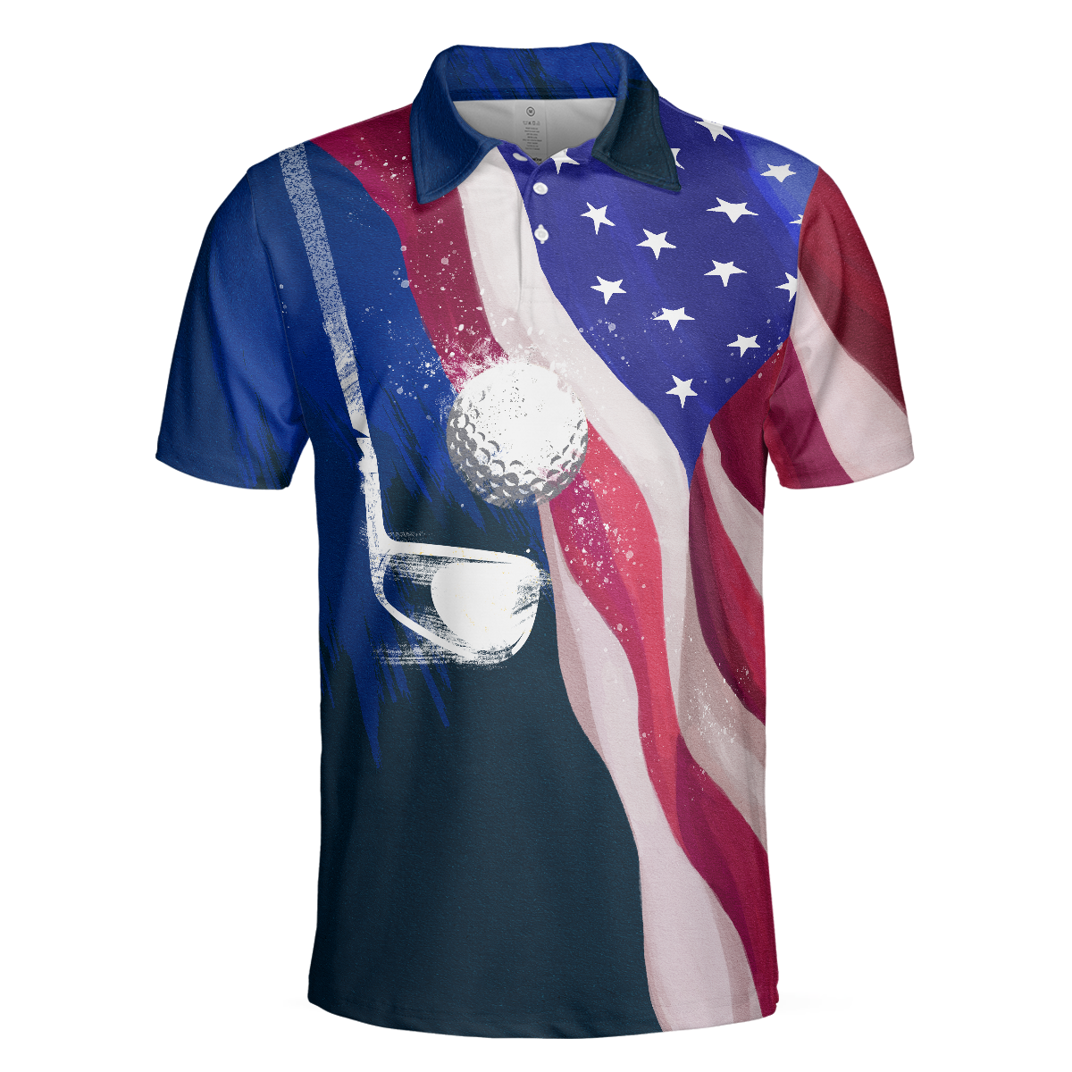 Watercolor Golf American Flag Men Polo Shirt - 3