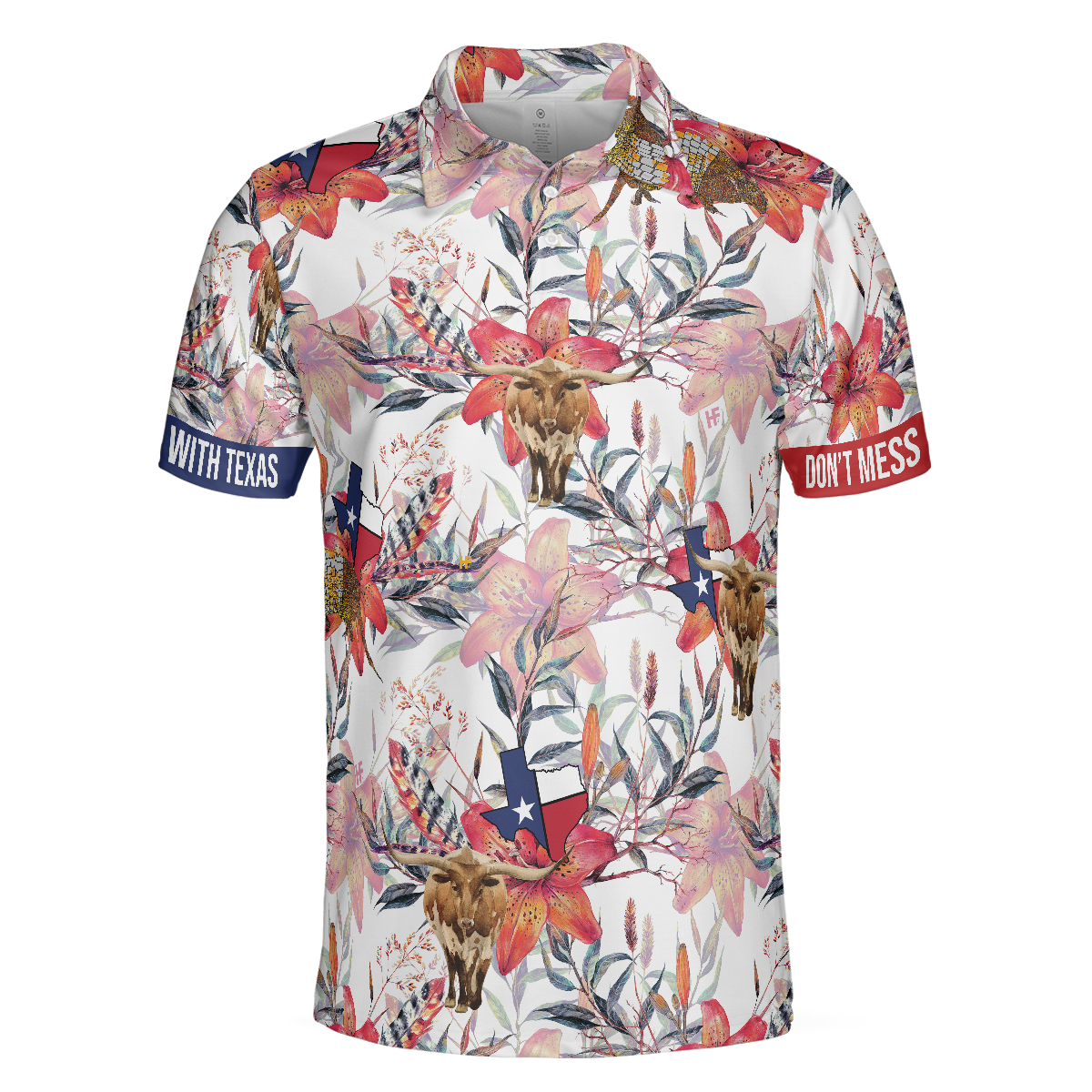 Texas Longhorn Bluebonnet and Armadillo Polo Shirt Floral Texas State Polo Shirt Texas Proud Shirt For Men - 3