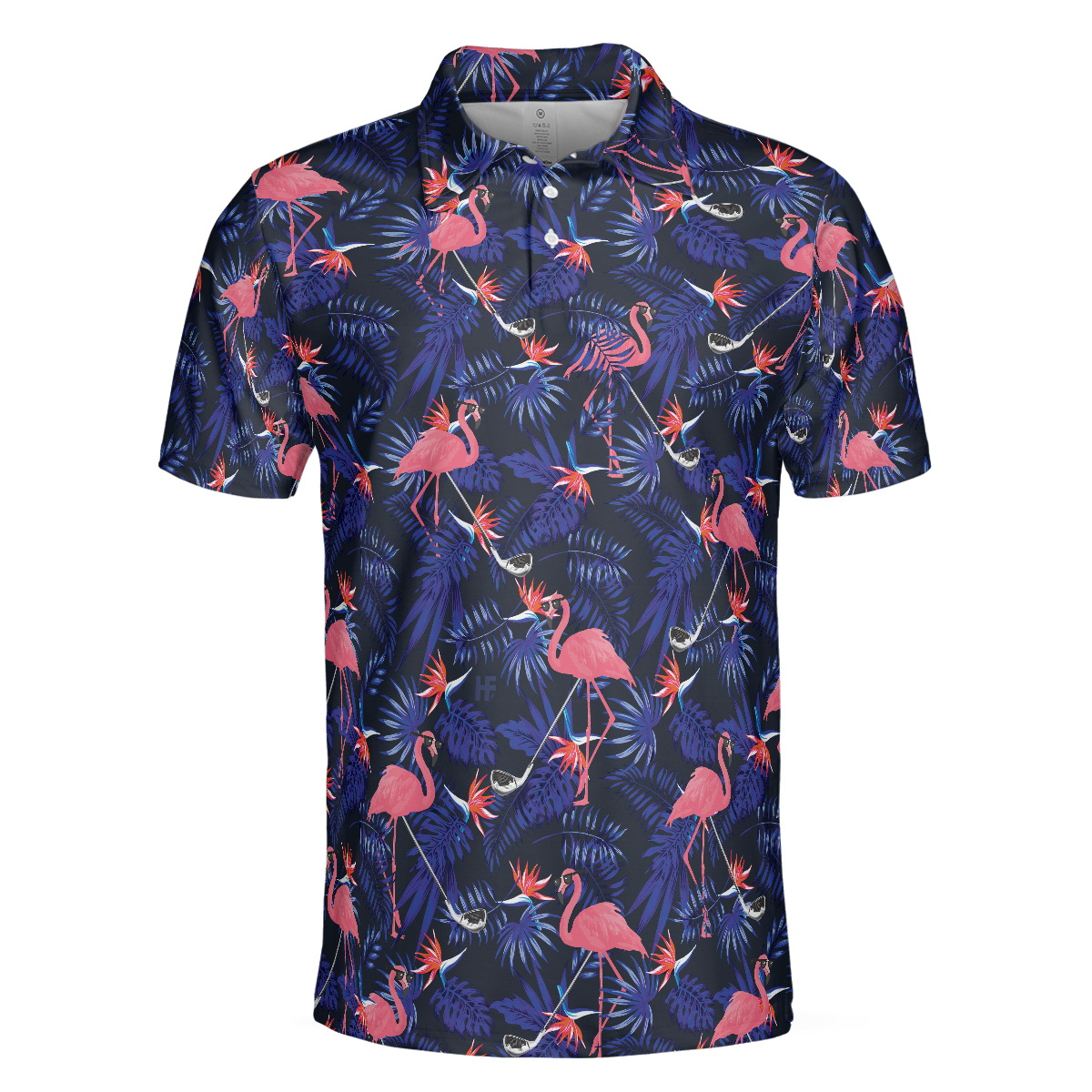 Flower And Flamingo Golf Polo Shirt Blue Flamingo Pattern Shirt For Golf Players Gift For Flamingo Fans - 3