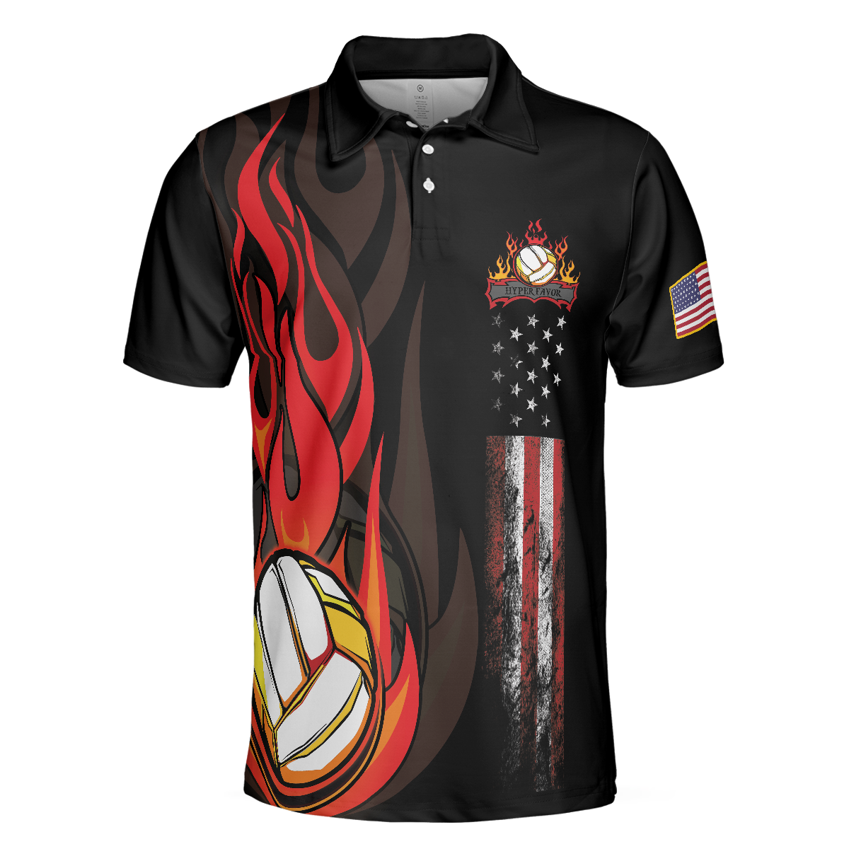 Volleyball Flame Short Sleeve Polo Shirt Black American Flag Polo Shirt Best Volleyball Shirt For Men - 3