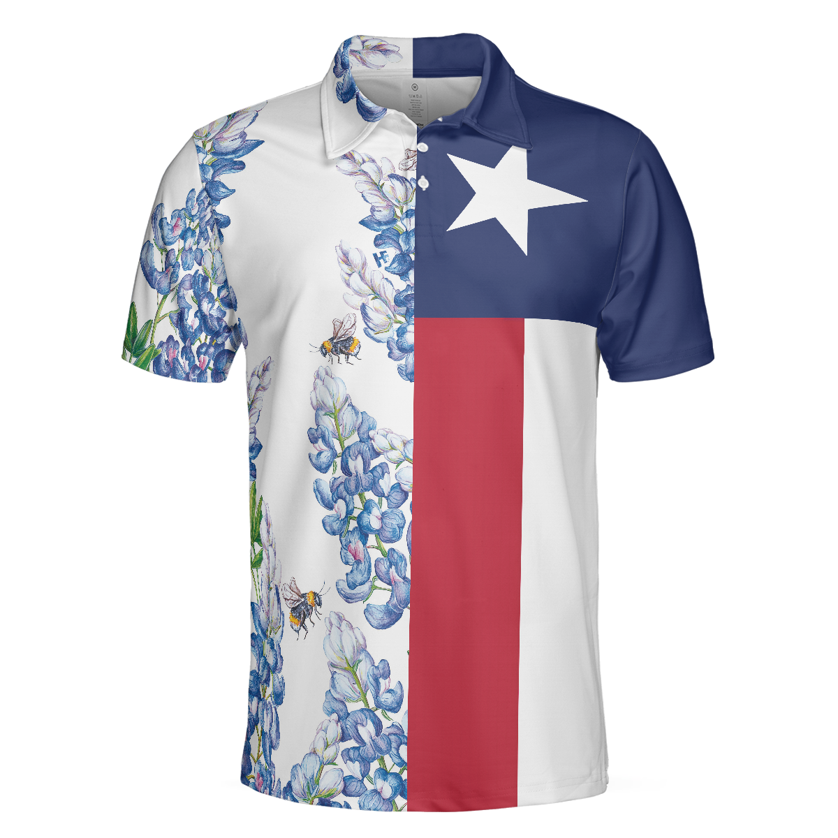 Texas Flag Bluebonnets Polo Shirt For Golf Floral Texas Flag Polo Shirt Texas Proud Shirt For Men - 3