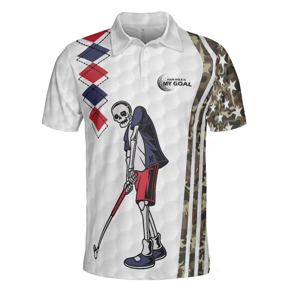 Be Skull And Goal Camouflage Polo Shirt Your Hole Is My Goal Stripes Pattern Shirt Camo Golf Shirt For Men - 3