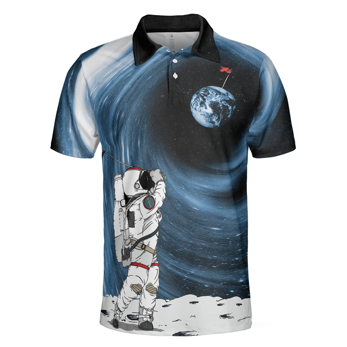 Astronaut Golfing Outer Space Black Golf Polo Shirt Hole 404 Oops Polo Shirt Best Golf Shirt For Men - 3