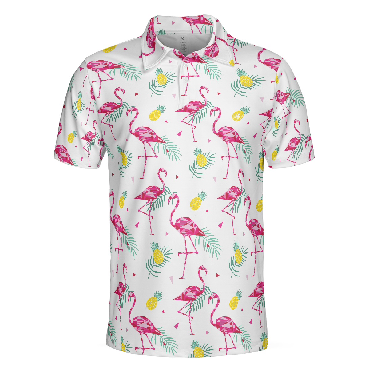 Flamingo And Tropical Pattern Polo Shirt White Flamingo Themed Polo Shirt Tropical Flamingo Shirt Design - 3