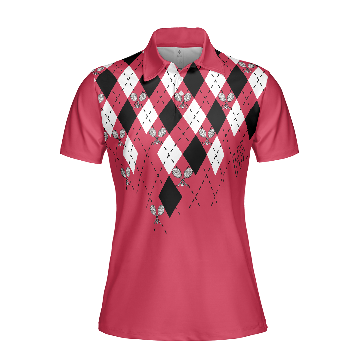 Tennis Shirt With Argyle Pattern Short Sleeve Women Polo Shirt - 3