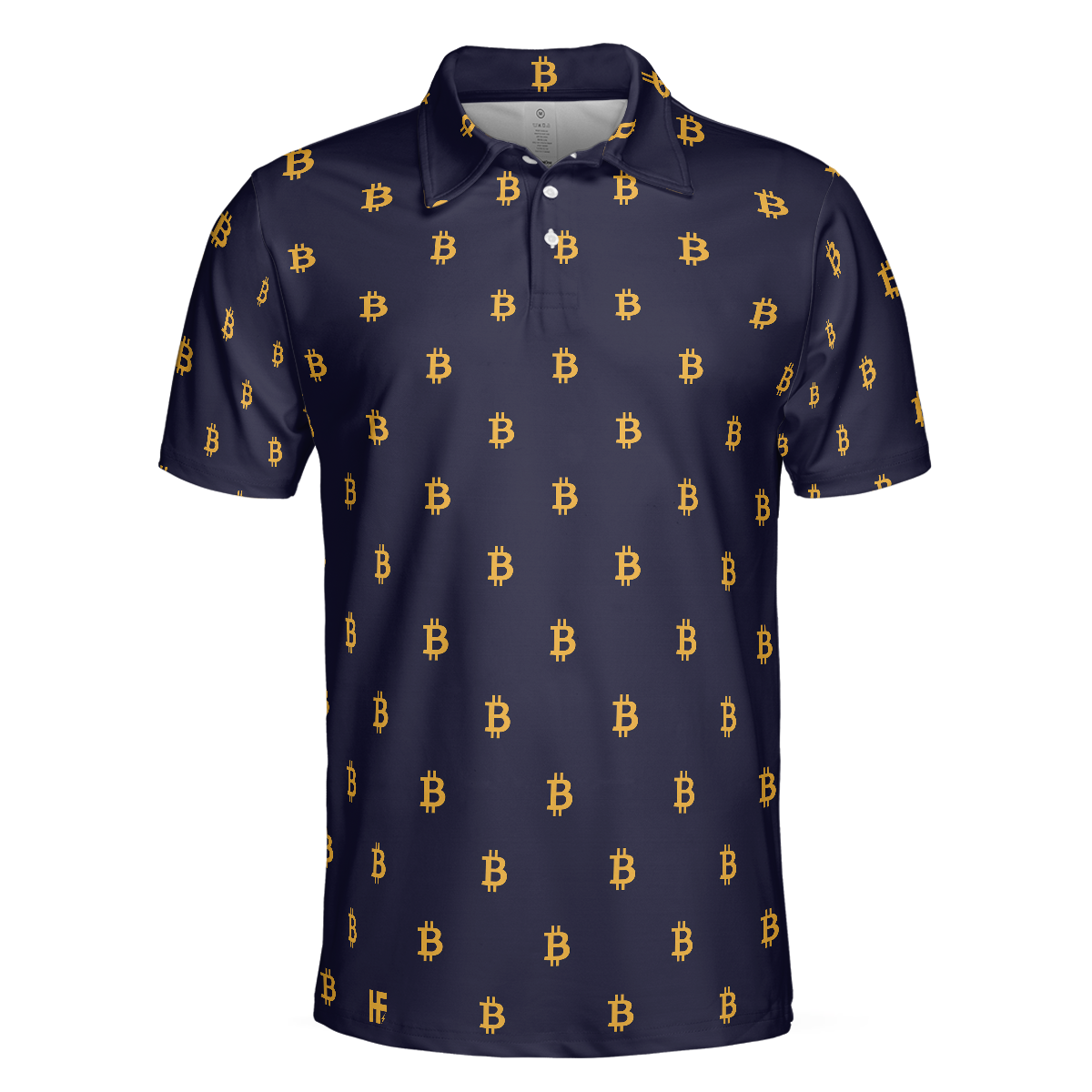 Seamless Pattern Sign Bitcoin Polo Shirt Navy Blue And Gold Polo Shirt Best Cryptocurrency Shirt For Men - 3