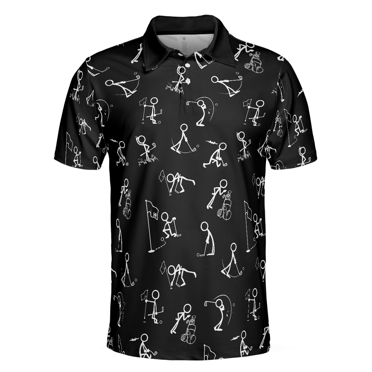 Stickfigures Playing Golf Short Sleeve Polo Shirt Doodling Golfer Polo Shirt Best Golf Shirt For Men - 3