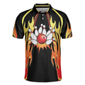 No Pin Left Behind Bowling Polo Shirt Black Shirt With Flames Polo Style Bowling Shirt For Men - 3