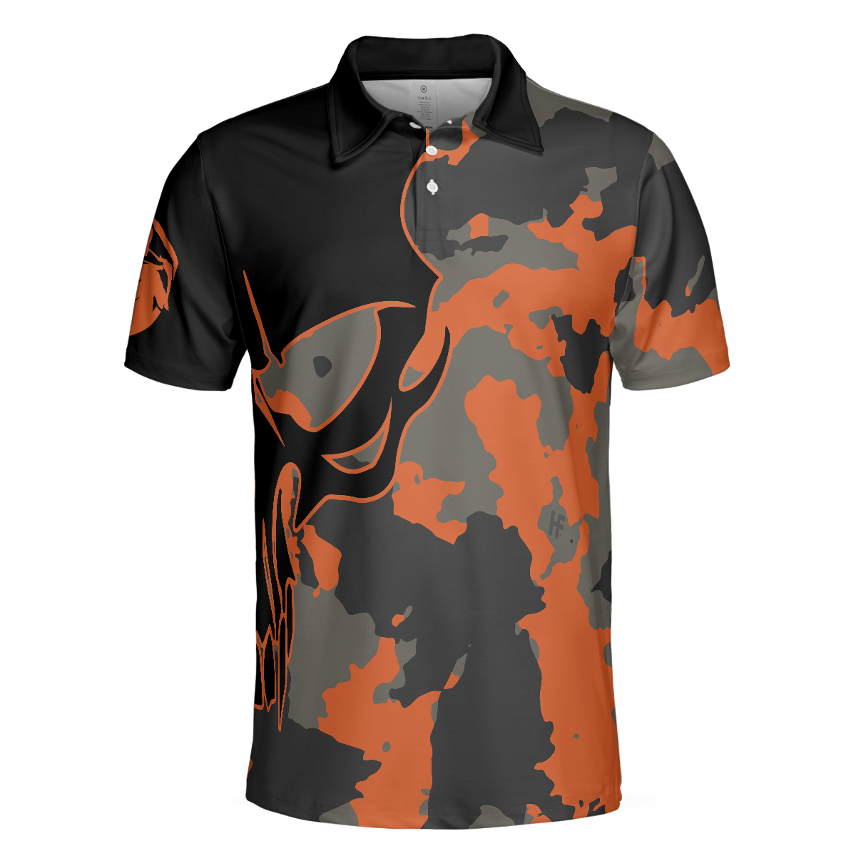 Skull Orange Camouflage Golf Polo Shirt Streetwear Camo Golf Shirt For Men - 3