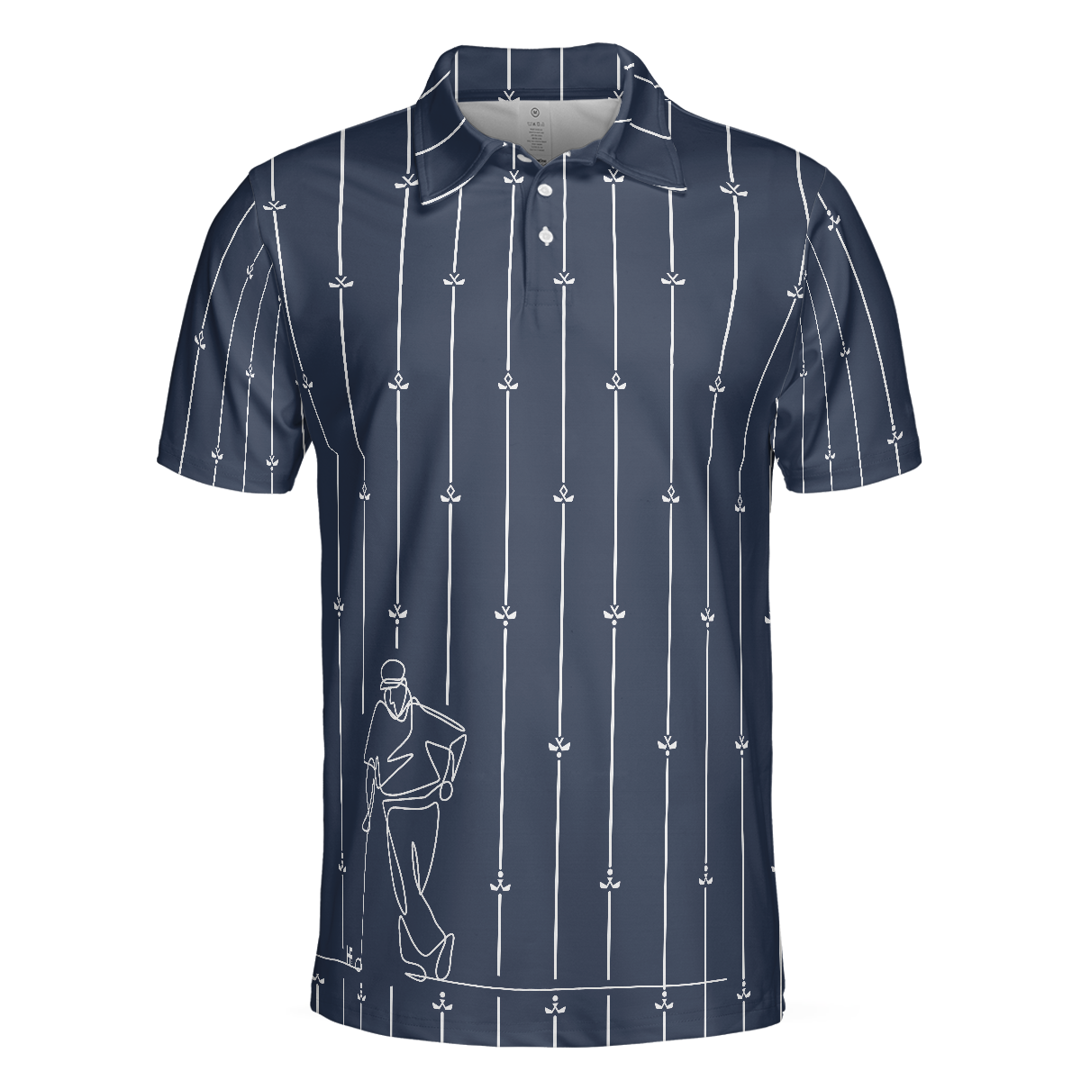 Vertical Stripe Golf Club Polo Shirt Black And White One Line Drawing Golfer Polo Shirt Unique Golf Shirt For Men - 3