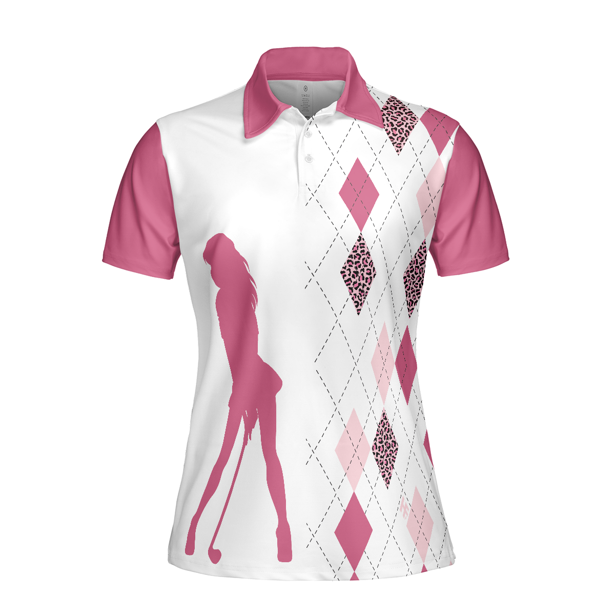 Talk Birdie To Me Short Sleeve Women Polo Shirt Best Pink Argyle And Leopard Pattern For Golf Ladies - 3