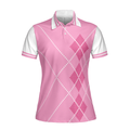 Eat Sleep Golf Repeat Golf Short Sleeve Women Polo Shirt Pink Argyle Golf Shirt For Ladies - 3