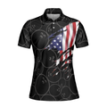 American Flag With Bowling Pattern Short Sleeve Women Polo Shirt - 3