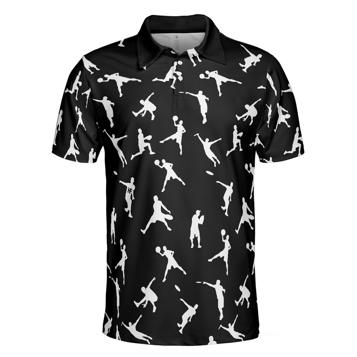 Silhouette Playing Disc Golf Polo Shirt Black And White Disc Golfer Pattern Polo Shirt Disc Golf Shirt For Men - 3