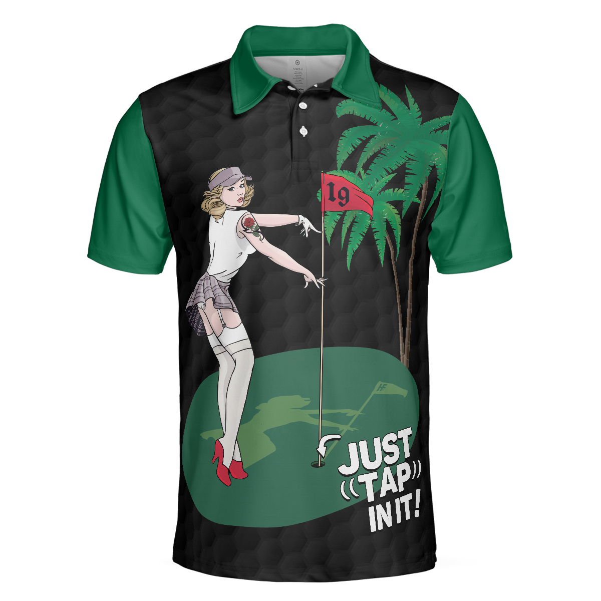 Just Tap In It Golf Polo Shirt Funny Black And Green Golf Shirt For Men - 3