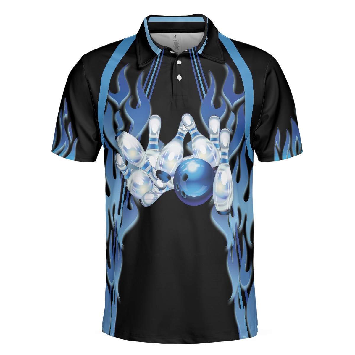 Too Much Head Said No One Ever Bowling Polo Shirt Blue Flame Pattern Tenpin Bowling Shirt For Bowling Lovers - 3