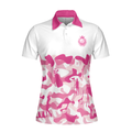 Pink Camouflage Pattern With Women Golfer Short Sleeve Women Polo Shirt White And Pink Camo Golf Shirt For Ladies - 3