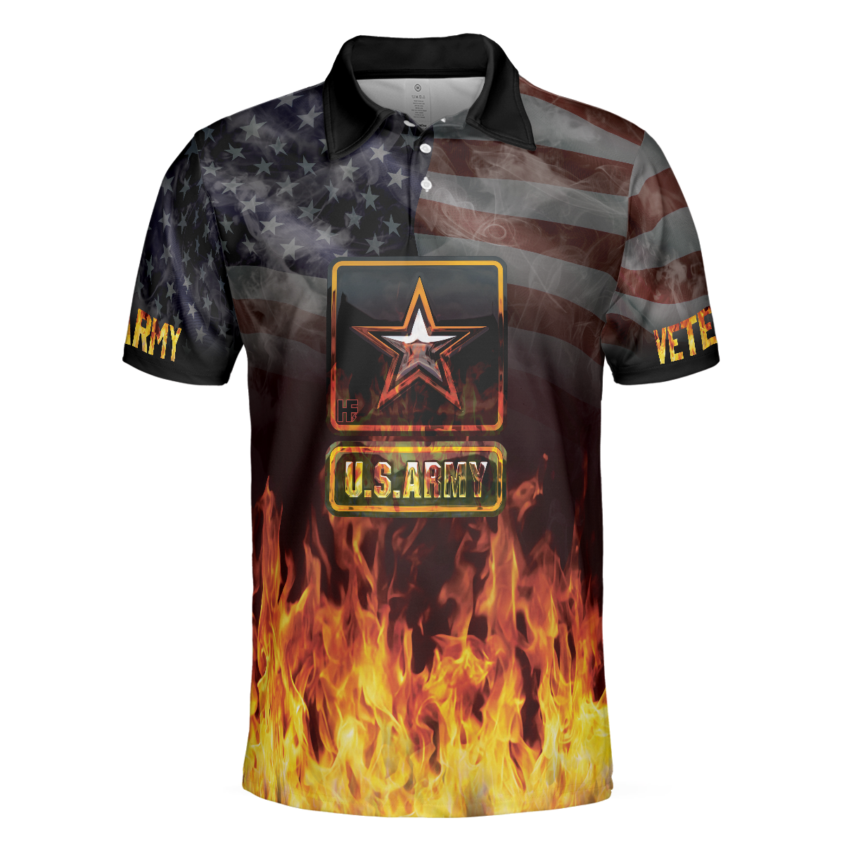 US Army Veteran And Flame Polo Shirt American Flag Veteran Shirt For Retired Veterans Flame Veteran Shirt - 3