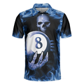 Billiards Murder Polo Shirt Blue Flame Billiards Shirt Design Skull Eight Ball Billiards Shirt For Men - 3