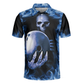 Bowling Murder Polo Shirt Blue Flame Pattern Bowling Polo Shirt Scary Skull Shirt Design For Halloween - 3