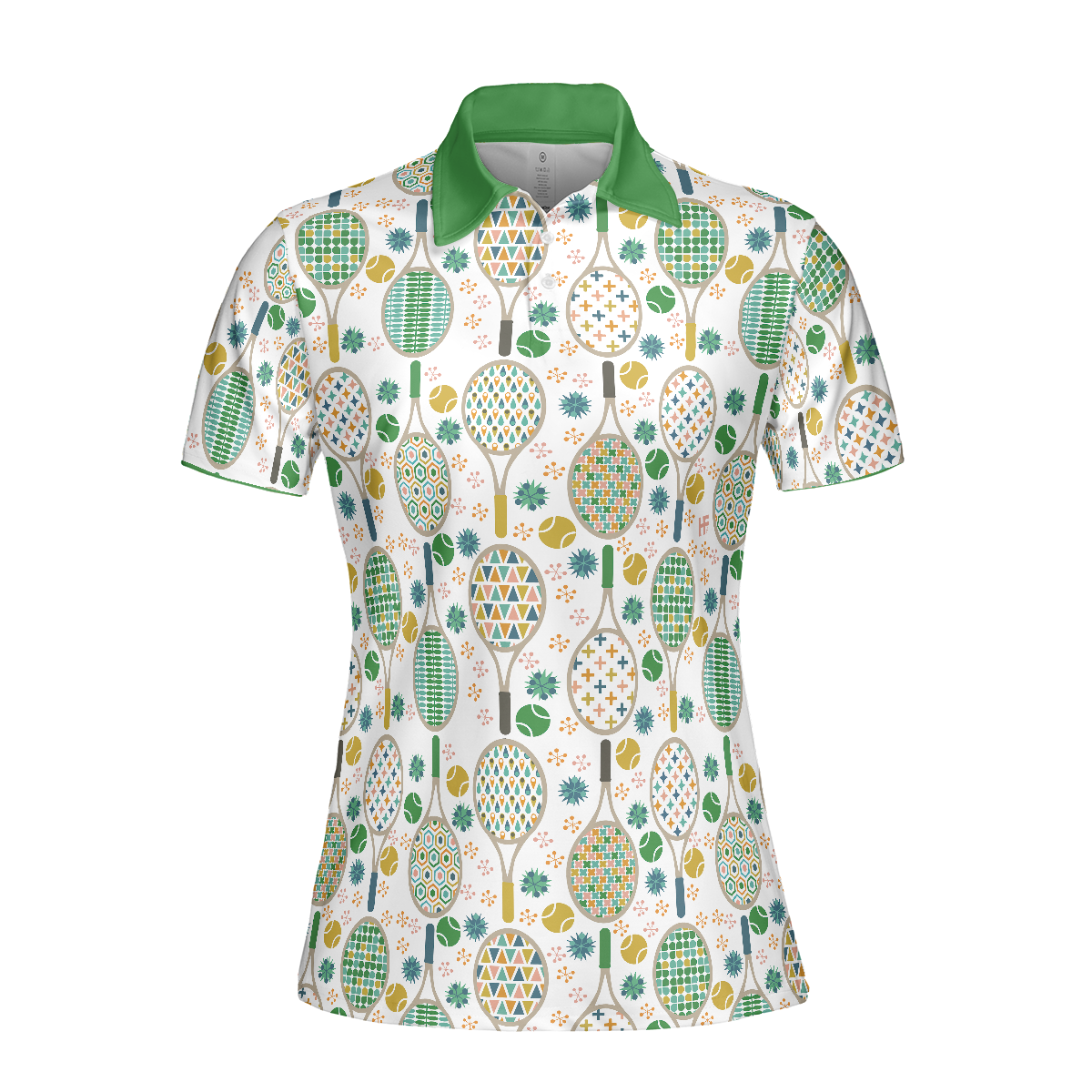 Green And Golden Tennis Pattern Short Sleeve Women Polo Shirt - 3